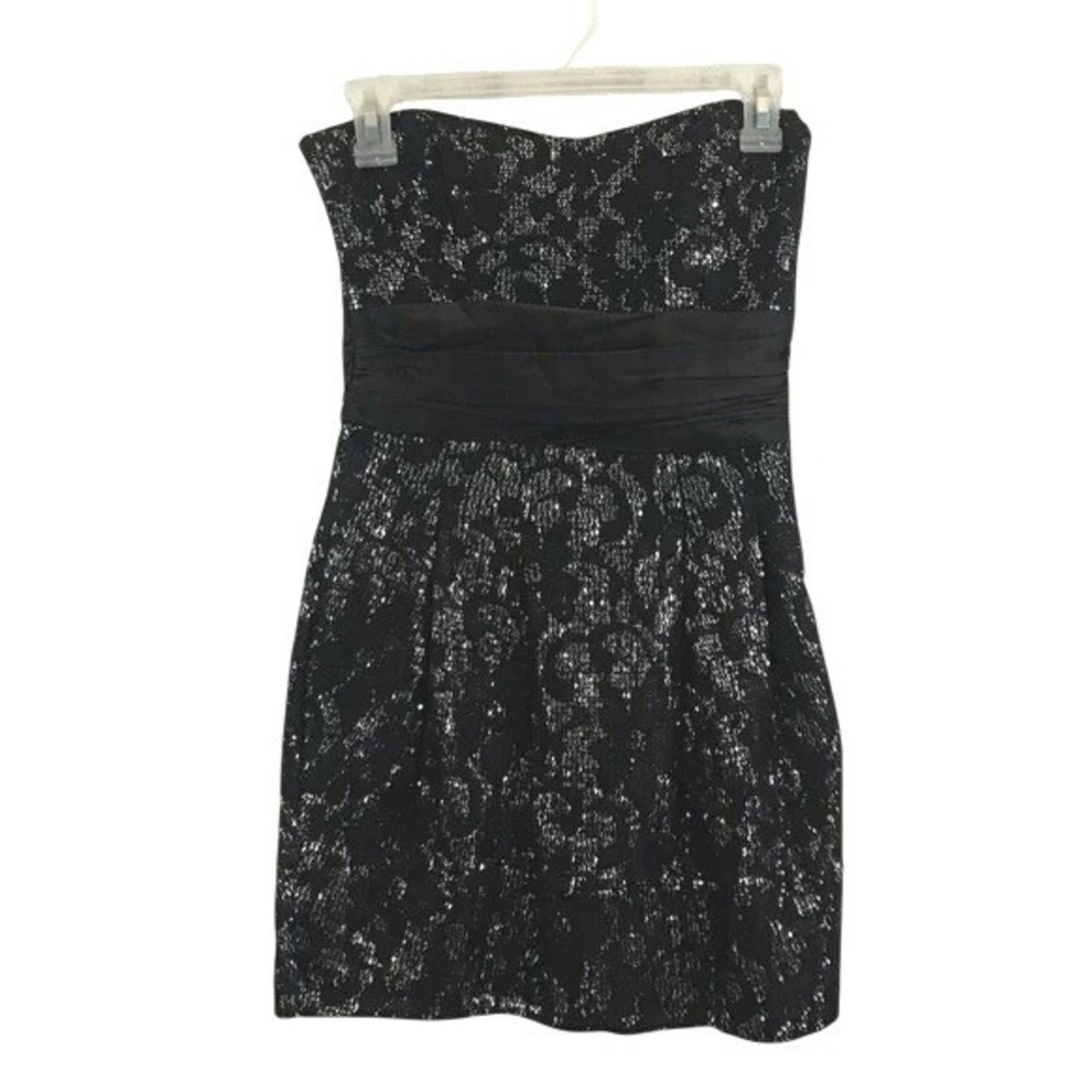 Windsor Strapless Sequin Lace Mini Dress‎ Black Silver Size 5/6 48N6827
